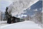 Mh.3 der Pinzgauer Lokalbahn mit dem Fotozug Sdz 900 von Zell am See nach Krimml am 1.2.2015 bei der Scheinausfahrt aus Rosental aufgenommen.