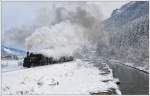 Mh.3 der Pinzgauer Lokalbahn mit dem Fotozug Sdz 900 von Zell am See nach Krimml am 1.2.2015 kurz nach Mühlenbach im Pinzgau aufgenommen.