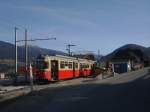 N86 der Stubaitalbahn steht in Kreith, 9. November 2008 (heute: Łdz). Die Baustelle dient der Adaptierung des klassischen Bahnhofes fr die Niederflurwagen. kHds.