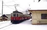 Mit einem Zug nach Fulpmes steht Tw 3 der Stubaitalbahn im Januar 1980 im Bahnhof Mutters