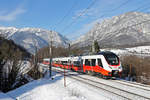 Talent III 4758.504 fährt als S-Prob. zwischen Payerbach und Semmering über den Payerbachgraben-Viadukt bei herrlichster Winterstimmung am 16.12.18