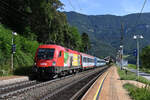 ÖBB 1116 165  BIO AUSTRIA NÖ und WIEN  durchfuhr am 03.07.2022 mit IC 533  Lienzer Dolomiten  (Wien Hbf - Lienz) die Haltestelle Küb.