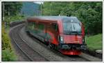 Railjet Testfahrten am Semmering zwischen Gloggnitz und Breitenstein. Die Aufnahme zeigt den Zug bei der zweiten Testfahrt am Nachmittag des 22.5.2008 kurz vor der Einfahrt in den Gamperl Tunnel auf der Semmering Nordrampe.