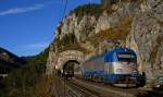 CD 380 016 mit EC 172  Vindobona  von Villach Hbf nach Hamburg Altona, Kleiner Krausel-Tunnel bei Breitenstein, 04.11.2014