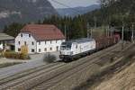 Am 2.04.2014 wurden mit dem Siemens-Vectron 247.901 Meßfahrten auf der Strecke zwischen Scheifling und Mariahof-St.Lamprecht durchgeführt.Zu sehen ist der Meßzug beim Lambachwirt nahe