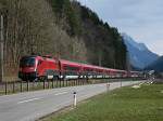 Hier der RJ 160 / 560 bei Bludenz Brs mit den Garnituren 20 und 21 am 13.3.2010    Lg  