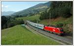 EC 85 „Michelangelo“  (Mnchen – Rom) mit 1116 155 an der Spitze, am 26.7.2007 kurz vor Matrei auf der Brenner Nordrampe.