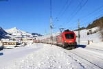 1116 077 mit dem  IC 515 (Innsbruck Hbf – Graz Hbf) bei Pfaffenschwendet 9.2.22