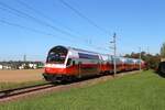 Die 1116 178 schiebt a 23.9.2026 die S1 4011 von M�rzzuschlag nach Leibnitz angef�hrt vom 8633 112 hier kurz hinter dem Bahnhof Werndorf.
Der eingleisige Abschnitt von Werndorf nach Lebring ist ein Nadel�hr auf der S�dbahn.
