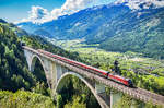 1116 221-1 fährt am Zugschluss des railjet 898 (Linz Hbf - Salzburg Hbf - Klagenfurt Hbf) über die Falkensteinbrücke bei Obervellach.