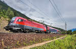 1116 156-1 fährt mit dem railjet 797 (Klagenfurt Hbf - Salzburg Hbf - Flughafen Wien (VIE)), bei Kolbnitz, die Tauernbahn-Südrampe hinauf.