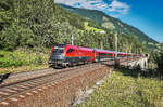 1116 156-1 überquert mit dem railjet 110 (Klagenfurt Hbf - München Hbf) die Falkenstein-Brücke, nahe der Haltestelle Oberfalkenstein.