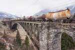 Hier zu sehen ist ein Kesselwagen-Ganzzug der SETG, am 13.3.2016 beim Überqueren der Angerschluchtbrücke.