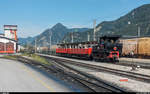 Lok 1 der Achenseebahn verlässt am 26. Juli 2018 mit einem Zug zum Seespitz den Bahnhof Jenbach.