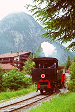 20 Juni 1990, Österreich.  Lok 1 der Achensee-Zahnradbahn auf Talfahrt. Nachdem ich gestern in der neuen Ausgabe meiner Eisenbahn-Zeitschrift einen sehr traurigen Artikel zur Zukunft dieser Bahn fand, habe ich ein paar meiner Fotos von deren Vergangenheit herausgekramt.