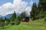 Sommerferien 2016 im Zillertal: Lok 3 der Achenseebahn erreicht am 27.07.2016 Eben am Achensee. 