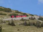 Zug der Schafbergbahn mit Lok Z11 auf Bergfahrt oberhalb der Schafbergalpe kurz vor dem Bahnbergang am Wanderweg; 12.10.2012  