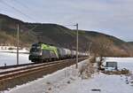 1016 016 fuhr mit einem Kesselzug am 17.02.21 durch Etzelbach Richtung Saalfeld.
