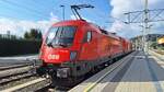 �BB Loks sind derzeit noch seltene G�ste am ehemaligen Streckennetz der GKB, wie hier (14.10.2025) im Bahnhof Wies-Eibiswald. Mit dem Oberbaumesswagen  Railchecker  geht es f�r diese 1116 in Mehrfachtraktion mit 2016.088 �ber Lieboch Richtung K�flach: