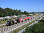 K�rzlich wurde die 193 600 von ihrer aktuellen Mieterin der Graz-K�flacher Bahn und Busbetrieb GmbH mit Pickerln versehen. Hier zu sehen auf der Koralmbahn mit einem aus DB-Doppelstockwagen gebildeten S 6 Zug von Graz Hauptbahnhof nach Wies-Eibiswald unweit von Wundschuh.