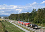 Die  Pickerl-Lok  193 600 mit einer S 6-Garnitur von Graz Hauptbahnhof nach Wies-Eibiswald, fotografiert in Wundschuh an der Koralmbahn.