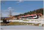 R 8535 von Graz nach Wies-Eibiswald am 12.12.2010 bei den Teichen in Kresbach zwischen Deutschlandsberg und Hollenegg.