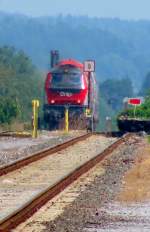 28.August 2011 218.256 von Heros Rail ist seit einiger Zeit bei der Graz Köflacher Eisenbahn eingestellt um mit den Doppelstockwagen die noch ausständige Netzzulassung der Stadler Gelenktriebwagen zu überbrücken. Heiss her gings an diesem Tag im Bahnhof Deutschlandsberg 