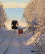 Am 2.Februar 2015 staubte ein GTW durch den frischen Neuschnee in Richtung Deutschlandsberg.
