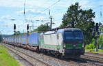 LTE Logistik- und Transport- GmbH mit der ELL Vectron  193 733  [NVR-Nummer: 91 80 6193 733-3 D-ELOC] und KLV-Zug Richtung Polen am 13.06.19 Durchfahrt Saarmund Bahnhof.