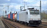 LTE Logistik- und Transport-GmbH, Graz [A] mit  186 538-5  [NVR-Nummer: 91 80 6186 538-5 D-Rpool] mit Containerzug Richtung Frankfurt/Oder am 22.04.21 Durchfahrt Bf.