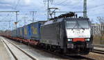 LTE Logistik- und Transport GmbH, Graz mit der MRCE Dispo  ES 64 F4-211  [NVR-Nummer: 91 80 6189 211-6 D-DISPO] und kombinierten Container-/Taschenwagenzug Richtung Polen am 15.04.21 Durchfahrt Bf.