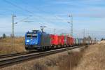 185 524 (Sonja, LTE) mit Containerzug vor Haspelmoor (09.04.2008)