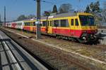 B4 ES 10.208 mit drei CityShuttle-Wagen und BDe ET 10.108 der Montafonerbahn abgestellt im Bahnhof Bregenz am 07.03.2014.
