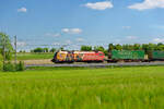 Portraitaufnahme von 1016 048 ÖBB  Niederösterreichischer Landesfeuerwehrverband  mit dem Wenzel-KLV Zug bei Uffenheim Richtung Würzburg, 16.05.2020
