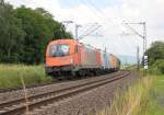 1216 907 mir EX Lotos 186 und Containerzug in Fahrtrichtung Süden. Aufgenommen am 06.07.2013 bei Wehretal-Reichensachsen.