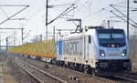 SETG - Salzburger Eisenbahn TransportLogistik GmbH mit der Rpool  187 303-3  NVR-Number: 91 80 6187 303-3 D-Rpool] und Stammholz-Transportzug (leer) am 28.02.19 Bf.