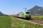 193 219 SETG (Stille Nacht/Heilige Nacht) mit einem vollen Holzzug von Kreiensen nach Kufstein, fotografiert bei Oberaudorf am 04.07.2019