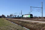 193 736  Marco Polo  mit einem Kesselwagenzug aus München kommend am 25. Februar 2026 bei Übersee am Chiemsee.