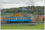 ET 1 der StB am 23.10.2021 auf der Fahrt von Bad Gleichenberg nach Feldbach wenige Meter nach der Haltestelle Trautmannsdorf aufgenommen.