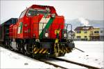 STLB D6 Gmeinder fhrt mit Zellstoffzug SGAG 93425 von Pls nach St.Michael.
Zeltweg 21.1.2010