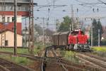 V20 012 bei der Ankunft im Bahnhof Wels nach getaner Arbeit auf der Almtalstrecke der BB (Verschub im Bahnhof Sattledt) am 12. April 2007