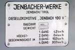 Fabrikschild der 102.02 der Weinviertel Draisine, aufgenommen am 04.Juli 2026 in Asparn a.d.