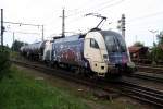 Schn langsam wird es zur Gewohnheit - wieder einmal hat ein Sprayer eine WLB-Maschine  erwischt .ES64U2-024 aufgenommen am 1.September 2007 bei der Einfahrt in den Bahnhof Wels.