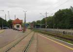 Vom Bahnhof Swinoujscie zweigt dieses Anschlussgleis zu den Eisenbahnfhren nach Ystad ab; 31.05.2014.