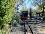 WKP Ty 3471 am 07.04.2026 beim Fahrgastwechsel im Bahnhof Cambron-Abbey in Pairi Daiza.