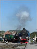 Dampflok TKT 48-87 (BJ 1952) ist eine polnische Lok und wurde bei Stalina in Poznan gebaut. Der Verein CFV3V erwarb sie 1994 und brachte sie wieder auf Vordermann. Hier rangiert im Bahnhofsgelnde von Treignes am 28.09.08. (Jeanny)