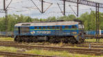 Am 7. Juli 2017 im Bahnhof Wegliniec (Kohlfurt in Schlesien). ST44 1238 (M62) kam vor wenigen Minuten mit einem Güterzug an und rangiert nun neuen Aufgaben entgegen. 