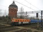 181 107-4 von der TRANSODA mit einem Silowagenzug am 05.04.2009 in Bydgoszcz Wschd.