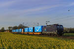 370 035-5 (CARGOUNIT) mit einem Sattelaufliegerzug in Meerbusch B�singhoven, 8.