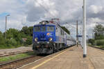 Am 02.08.2021 rollte EP07-377 mit ihrem EIC 5840 nach Kolobrzeg in den Bahnhof Ustronie Morskie ein.